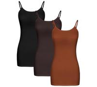 WILLBOND 3 Pezzi da Donna Basic Long Tank Regolabile Spaghetti Strap Top, Nero, Caramello, Marrone Scuro, XL