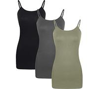 WILLBOND 3 Pezzi da Donna Basic Long Tank Regolabile Spaghetti Strap Top, Nero, Grigio Scuro e Verde, M
