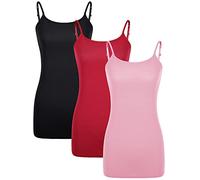 WILLBOND 3 Pezzi da Donna Basic Long Tank Regolabile Spaghetti Strap Top, Nero, Rosso Vino, Rosa, M