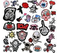 WILLBOND 30 Pezzi Patch Banda Rock Punk Set Punk Patch Ferro-su Assortite Punk Ferro-su Toppe Ricamate Modello Palla Occhio Cranio per Halloween Decorazione Giacche Cappello Abbigliamento Borse