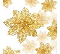 WILLBOND 36 fiori di Natale glitterati in 3 dimensioni, per matrimoni, per Natale e Capodanno, decorazione per casa/esterno (oro)