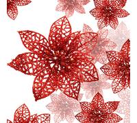 WILLBOND 36 Pezzi Ornamento dell'Albero di Natale con Stella Glitterata - Decorazione Fiori Artificiali, 3/4/6 Pollici (Rosso, Stile Vuoto)