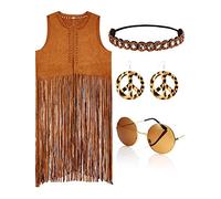 Willbond 4 Pezzi Set Di Costumi Hippie,Gilet Di Nappe In Camoscio Sintetico per Donna X grande (stile A)