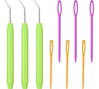 WILLBOND Gancio per Telaio a Maglia per Uncinetto con Maniglie in Gomma e Aghi per Cucire in Plastica Grandi Occhi per Maglieria Lavorata a Maglia (9 Pezzi)