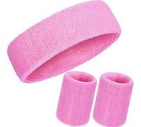 WILLBOND Set di 3 fasce per il sudore, include fascia sportiva e polsini in cotone a righe per uomini e donne atletici (rosa)