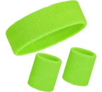 WILLBOND Set di 3 fasce per il sudore, include fascia sportiva e polsini per il sudore in cotone a righe per uomini e donne atletici (verde frutta, stile solido)
