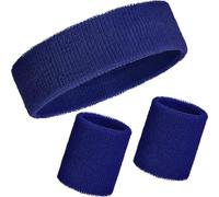 WILLBOND Set di 3 fasce tergisudore, include fascia sportiva e polsini per il sudore, in cotone, a righe, per uomini e donne (blu scuro, stile solido)