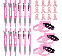 WILLBOND Set di 36 pezzi di nastro rosa per la sensibilizzazione sul cancro al seno, include penne a nastro rosa, braccialetti in silicone per eventi di beneficenza, eventi di beneficenza, campagne di