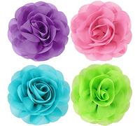 WILLBOND - Set di 4 ciondoli per cani e gatti, con fiori multicolore e papillon, per cani e gatti, accessori per la toelettatura (verde, blu lago, viola chiaro, rosa)