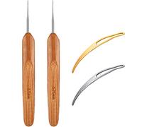 WILLBOND Set di 4 ganci Dreadlock, 2 pezzi di gancio Dreadlock manico in bambù (0,5 mm e 0,75 mm) e 2 pezzi di strumento di bloccaggio per capelli per treccia artigianale