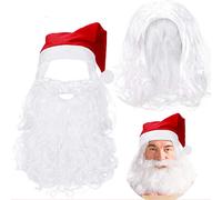 WILLBOND Set di costume da Babbo Natale lungo bianco con cappello da Babbo Natale, barba e parrucca, accessori per feste di Natale