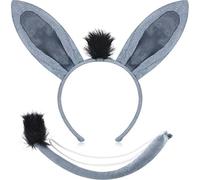 WILLBOND Set di Costumi Animali Fascia per Orecchie Set di Vestire Animali Coda Costume in Maschera Accessorio per Decorazioni per Feste (Asino)