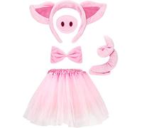 WILLBOND Set di Costumi da Maiale Set di Costumi per Gonna Tutù Kit di Accessori per Costumi di Animali Naso Coda Orecchie di Maiale Cravatta a Farfalla per Bambini (L)