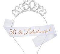WILLBOND Set di Costumi di Buon Compleanno, Include Corona di Compleanno in Cristallo Tiara e Sash per Bomboniere di Compleanno(50 Anni di Stile)