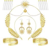 WILLBOND Toga - Set di 15 accessori per costume da dea greca, con foglie dorate, coroncina, braccialetto, orecchini con perle e forcine per capelli (stile boho)