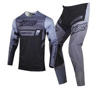 Willbros Completo Maglia e Pantaloni da Motocross e Enduro MX BMX MTB Moto Fuoristrada Corse Montagna Ciclismo Uomini Grigio Nero (Jersey XL Pants 36)