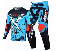 Willbros Completo Maglia e Pantaloni da Motocross Fuori Strada Bicicletta Sporca Cavalcare MX Abbigliamento da Corsa Tuta Protettiva Blu (Jersey L Pants 34)