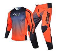 Willbros Completo Maglia e Pantaloni da Motocross Fuori Strada Enduro Equitazione Set di Ingranaggi MX Tuta Protettiva AbbigliaUominito da Corsa Arancio Nero (Maglia L Pantaloni 34)