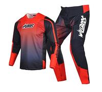 Willbros Completo Maglia e Pantaloni da Motocross Uomo Donne Enduro Set di Ingranaggi MX Fuori Strada Equitazione Adulto AbbigliaUominito da Corsa Nero Rosso (Maglia L Pantaloni 34)