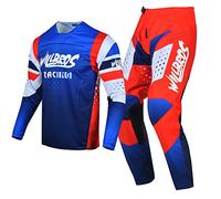 Willbros Set di Ingranaggi MX Completo Maglia e Pantaloni da Motocross Uomo Bicicletta Sporca Donne Fuori Strada Cavalcare Adulta Rosso Blu (Jersey XL Pants 36)