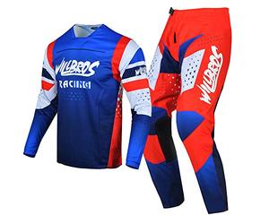 Willbros Set di Ingranaggi MX Completo Maglia e Pantaloni da Motocross Uomo Bicicletta Sporca Donne Fuori Strada Cavalcare Adulta Rosso Blu (Jersey XXL Pants 38)