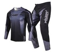 Willbros Set di Ingranaggi MX Completo Maglia e Pantaloni da Motocross Uomo Enduro Donne Fuori Strada Equitazione Adulto Nero Grigio (Maglia XL Pantaloni 36)
