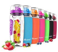 Willceal - Borraccia per l’acqua con infusore per frutta, di grandi dimensioni, capacità: 946 ml, resistente, in plastica Tritan priva di bisfenolo A, con coperchio a scatto e design a prova di perdita, perfetta per sport e campeggio, M004, Purple