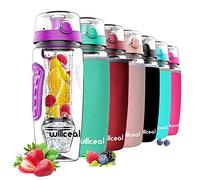 willceal Flacone di frutta infusore 32 once resistente con palla di gel di ghiaccio staccabile, grande - Tritan senza BPA, coperchio a vibrazione, design a prova di perdite - Sport, campeggio (Viola)