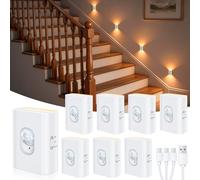 WILLED Lampada per Scale LED, Luce Notturna Ricaricabile con Sensore di Movimento, 8 Pezzi, 3 Modalità (Auto/Accensione/Spegnimento), Luce Adesiva per Corridoi, Armadi e Cucina