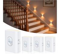 WILLED Luce Notturna Ricaricabile con Sensore di Movimento, Lampada per Scale LED, 4 Pezzi, 3 Modalità (Auto/Accensione/Spegnimento), Luce Adesiva per Corridoi, Armadi e Cucina