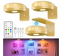 WILLED Luce Per Quadri Senza Filo Ricaricabile, RGB Faretto per Quadri a Batteria, Applique LED da Parete, Quadri Lampada, Applique Quadro Luci per Esposizione Pittura Vetrina（3 Pezzi, Oro）