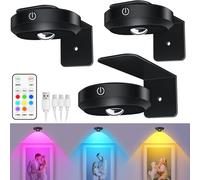 WILLED Luce Per Quadri Senza Filo Ricaricabile, RGB Faretto per Quadri a Batteria, Applique LED da Parete, Quadri Lampada, Applique Quadro Luci per Esposizione Pittura Vetrina（3 Pezzi, Nero）
