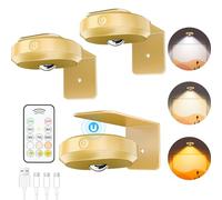 WILLED Luce per Quadro Quadri Faretto Quadri Parete Interno Lampada fotografica Ricaricabile Batteria Telecomando Notturna Magnetica Armadio 3 Temperature Di Colore(3 Pezzi, Oro)