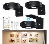 WILLED Luce per Quadro Senza Fili Ricaricabile, Faretto per Quadri a Batteria, Applique LED da Parete,3 Temperature Di Colore, Applique Quadro Luci per Esposizione Pittura Vetrina(3 Pezzi, Nero)