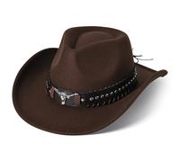 Willheoy Cappello da Cowboy a Tesa Larga Occidentale Western Australia Grande Bordo Unisex Uomo e Donna in Feltro Vintage (IT, Numero, 56, 58, Marrone 4#)