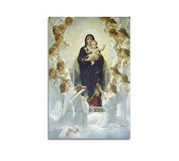 William Adolphe Bouguereau Opere d'arte del pittore - (Madonna con angeli Maria e Gesù Bambino) Stampa Po Artworks Quadro su Tela Decorazione Regalo Homes Decorative 40 x 60 cm