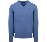 William Lockie Pullover con scollo a V in lana di agnello Clyde, colore blu, blu, XL