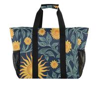William Morris, borsa grande da donna, pieghevole, con tasche con manici, per spiaggia, colore: blu scuro e giallo, William Morris sole fiore blu scuro giallo, 1 size, Moda