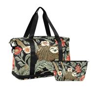 William Morris Design Bradipo Borsa a tracolla per il fine settimana con tasca bagnata, tracolla regolabile, per palestra, sport, yoga, set da 2 pezzi, per uomini e donne
