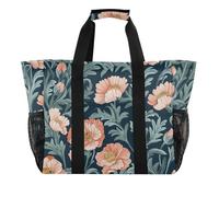 William Morris Flower Peach blu scuro Utility Beach Tote Bag pieghevole con scomparti in tela da spiaggia, William Morris fiore pesca blu scuro, 1 size, Moda