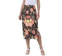 William Morris - Gonna midi da donna, motivo floreale, colore: marrone pesca