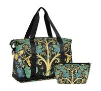 William Morris Green Life Tree - Borsone pieghevole per allenamento sportivo, con borsa da toilette per viaggi in aereo