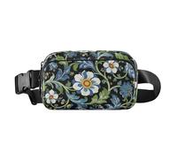 William Morris Marsupio blu retrò con fiori alla moda per uomo e donna, grande capacità, borsa sportiva a tracolla con tracolla regolabile, per viaggi, vacanze, corsa
