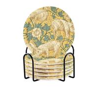 William Morris Pig Yellow - Set di 6 sottobicchieri assorbenti con supporto, per tazze, decorazioni da cucina