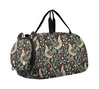 William Morris Pollo Rosso Scuro Nero Bambini Duffel Bag con Scomparto Scarpe Multifunzionale Pernottamento Weekender Carry On Borsa da Viaggio per Ragazzi e Ragazze bolso de viaje para hombre