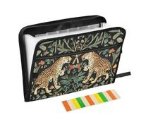 William Morris S Design Leopard Cartella portadocumenti con 13 tasche, formato A4, con chiusura a cerniera, per organizer