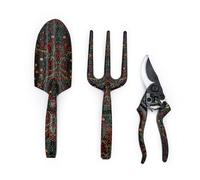 William Morris, set di attrezzi da giardino, con stampa di prugnolo, con forchetta, cazzuola e cesoie, ergonomico, leggero ed elegante, per giardinieri