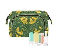 William Morris Style Bahamas Yellow Elder Flower Green Makeup Bag Zipper Large Cosmetic Bags Women Cash Wallet for Card Key Organizer