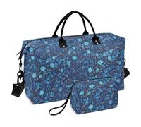 William Morris Style Blue Floral Pattern Decorativo Grande Carry On Airport Bag Sport Tote Gym Bag con Tracolla Regolabile per Trekking Grande Capacità Bolsa para viajar