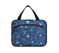 William Morris Style Blue Floral Pattern Hanging Travel Makeup Bag Large con gancio, Designer Chic caso per articoli da toeletta per le signore zaino zaino per maquillaje L
